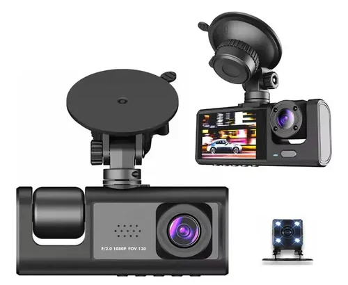 Dashcam Triple 1080P 3 Cámaras Simultáneas Delantera, Interior y Trasera Visión Nocturna, Sensor