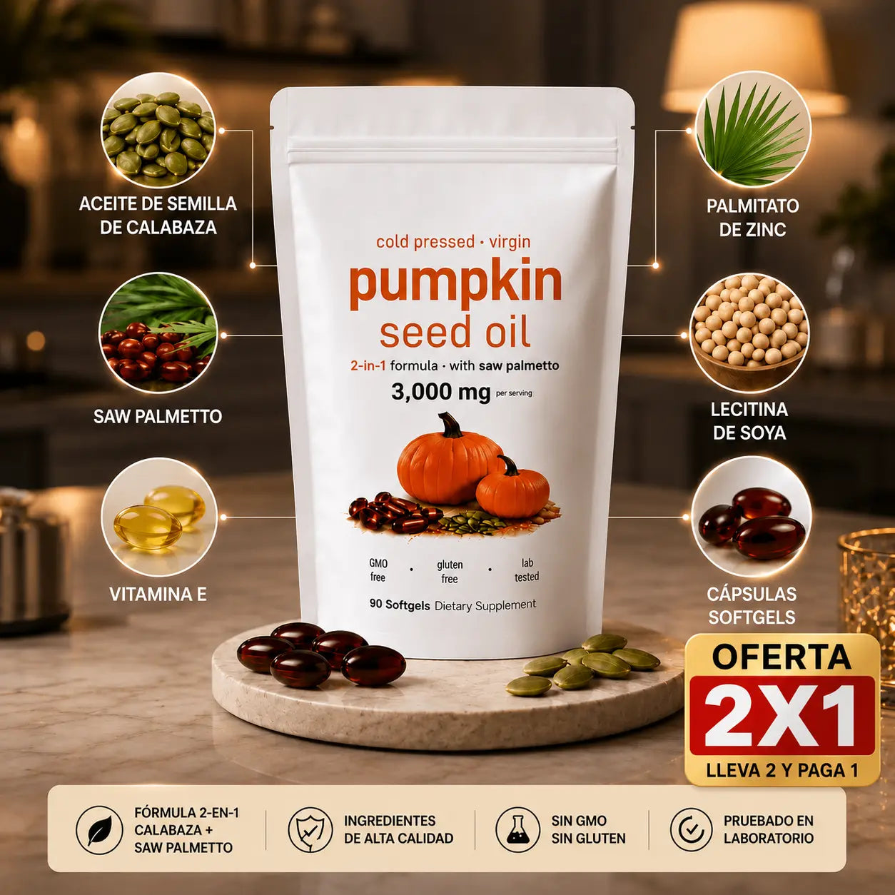 Pumpkin Oil™ | Apoyo Natural para Riñones, Próstata y Equilibrio Interno + 2x1 HOY