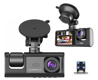 Dashcam Triple 1080P 3 Cámaras Simultáneas Delantera, Interior y Trasera Visión Nocturna, Sensor