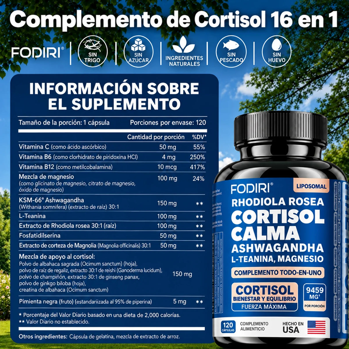 Cortisol Calm® | Combina Magnesium 12 en 1, rhodiola y L-teanina
