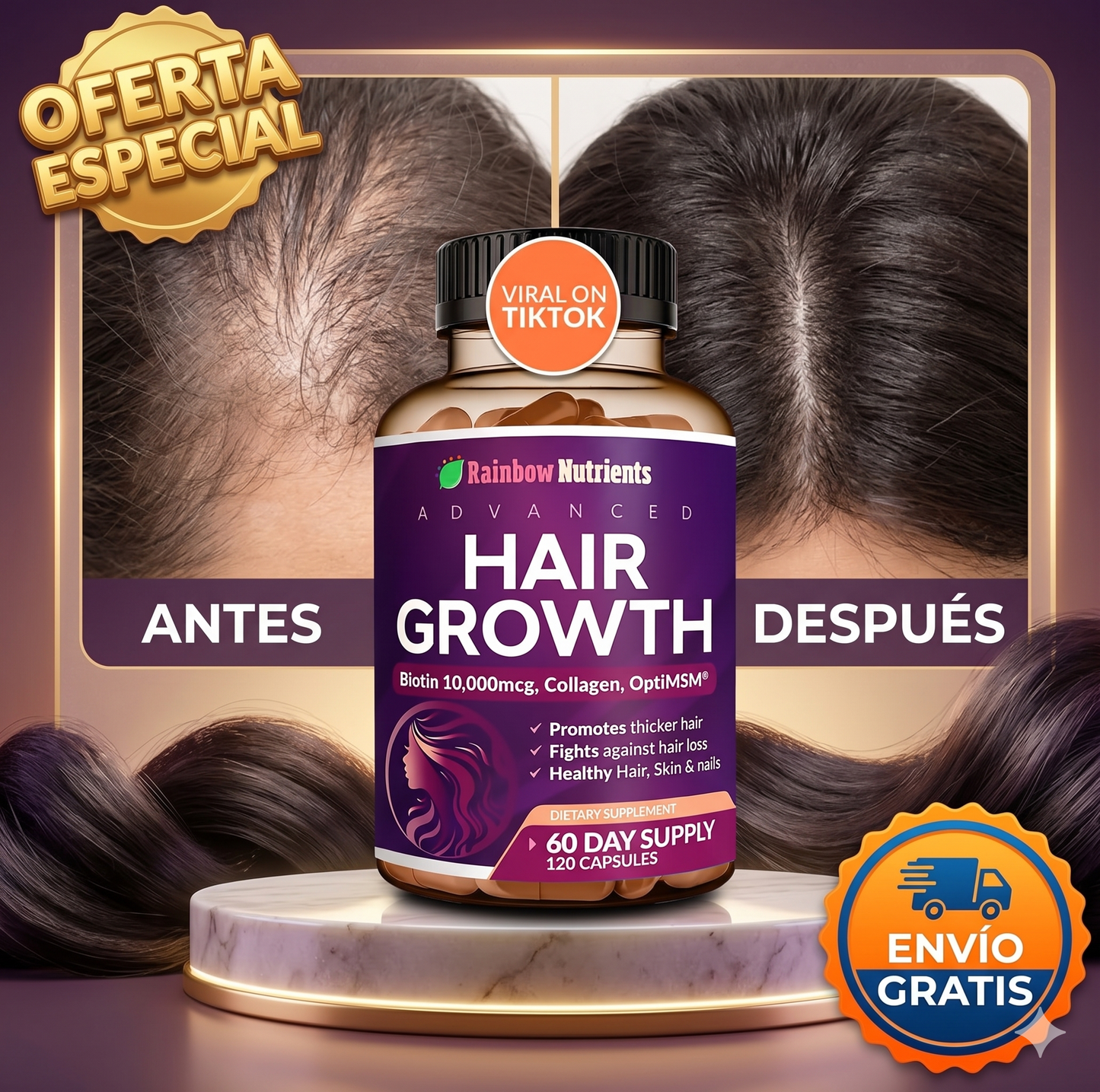 🚨OFERTA: 🌿HairGrowth Rainbow Nutrients™ - Nutrición Profunda 60 Cápsulas