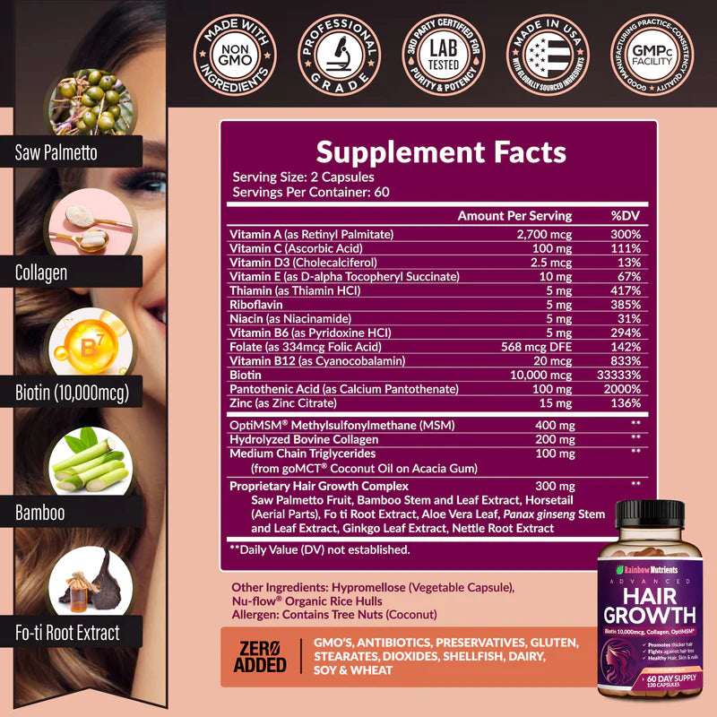 🚨OFERTA: 🌿HairGrowth Rainbow Nutrients™ - Nutrición Profunda 60 Cápsulas