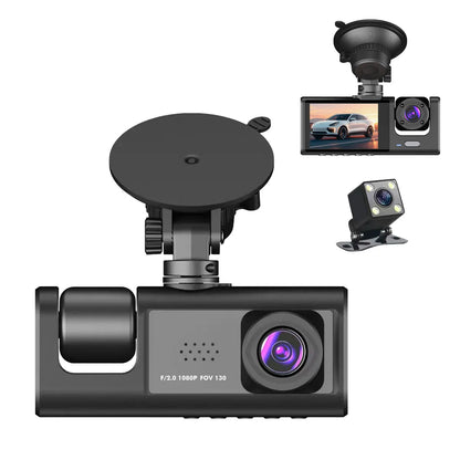 Dashcam Triple 1080P 3 Cámaras Simultáneas Delantera, Interior y Trasera Visión Nocturna, Sensor