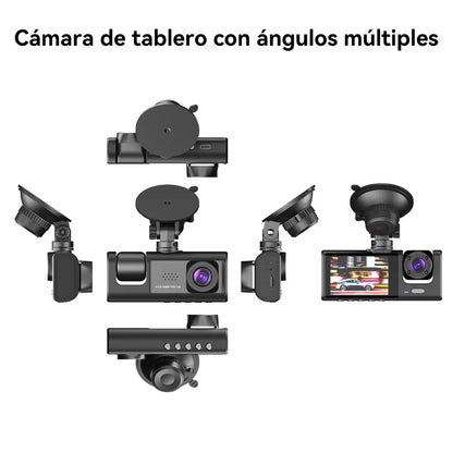 Dashcam Triple 1080P 3 Cámaras Simultáneas Delantera, Interior y Trasera Visión Nocturna, Sensor